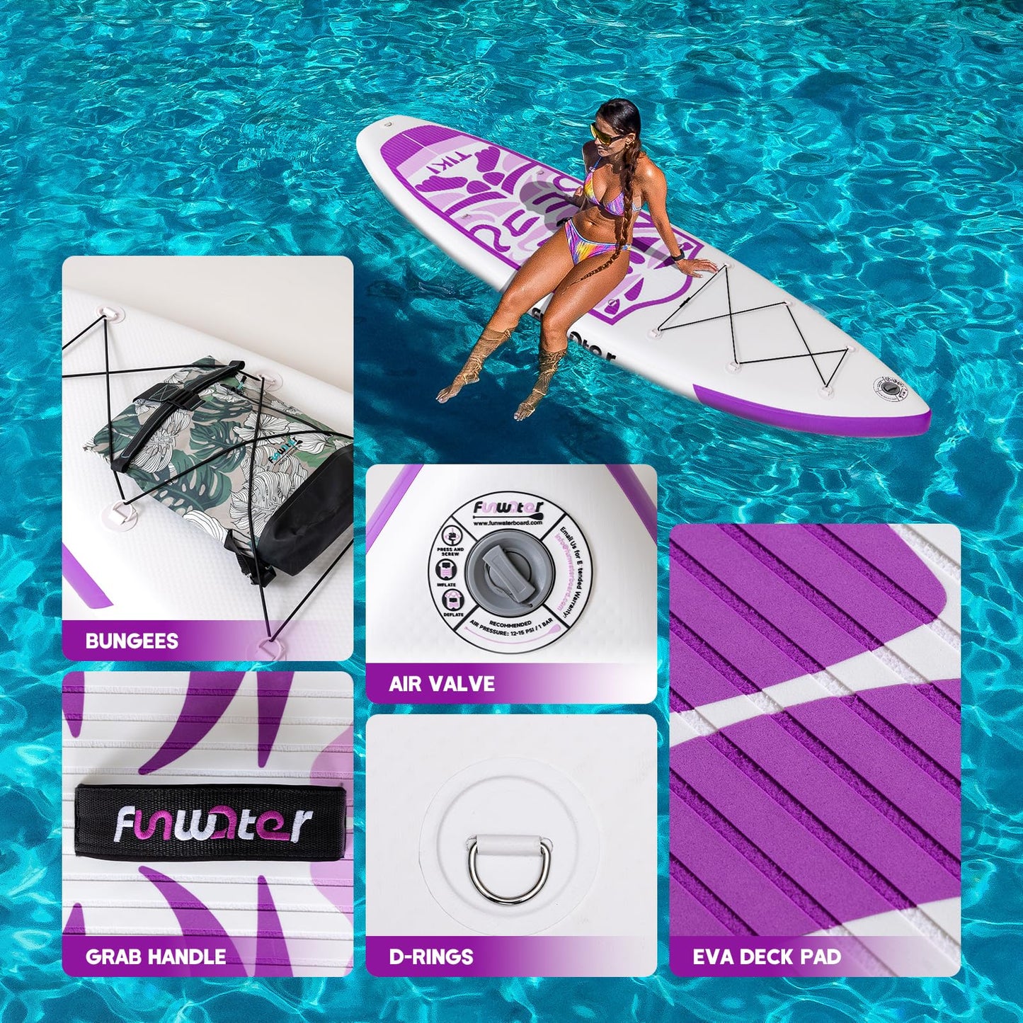 FunWater Inflatable 10'6×33"×6" Ultra-Light (17.6lbs) SUP for All Skill Levels Everything Included with Stand Up Paddle Board, Adj Floating Paddles, Pump, ISUP Travel Backpack, Leash,Waterproof Bag