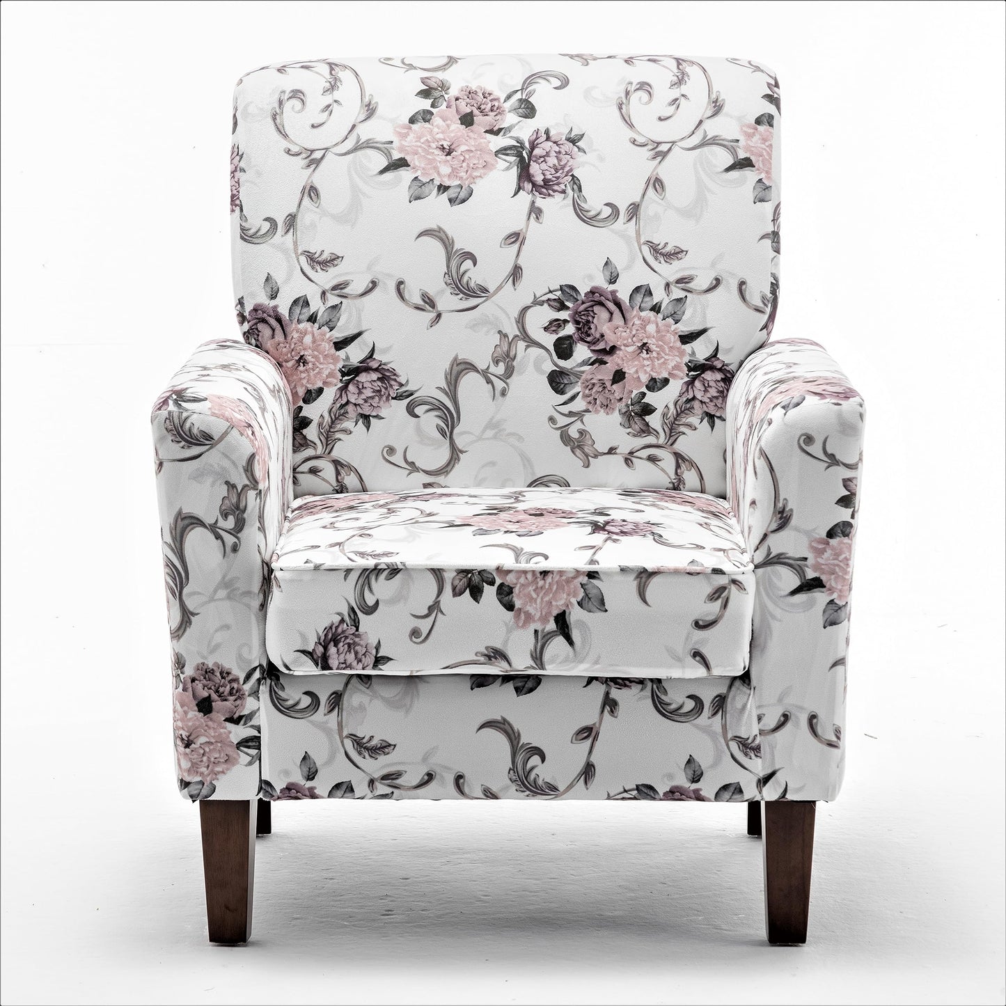 Container Furniture Direct Contemporary Accent Arm Chair with Birch Wood Frame and Velvet Upholstery, Armchair for Office and Living Room Decor, Removable Cushions, 06 Printed Fabric