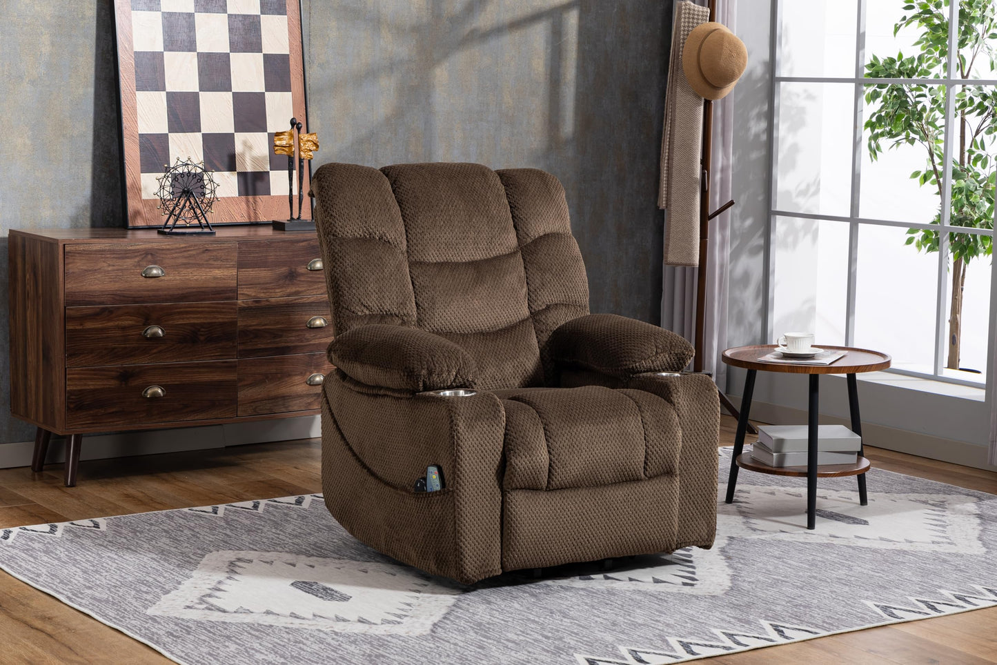 ERYE Electric Lift Recliner Chair Infinite Position Power Reclining Armchair with Massage Heat, Velvet Tufted Upholstered Recliner Armchair W/2 Remote Controls and Cupholders