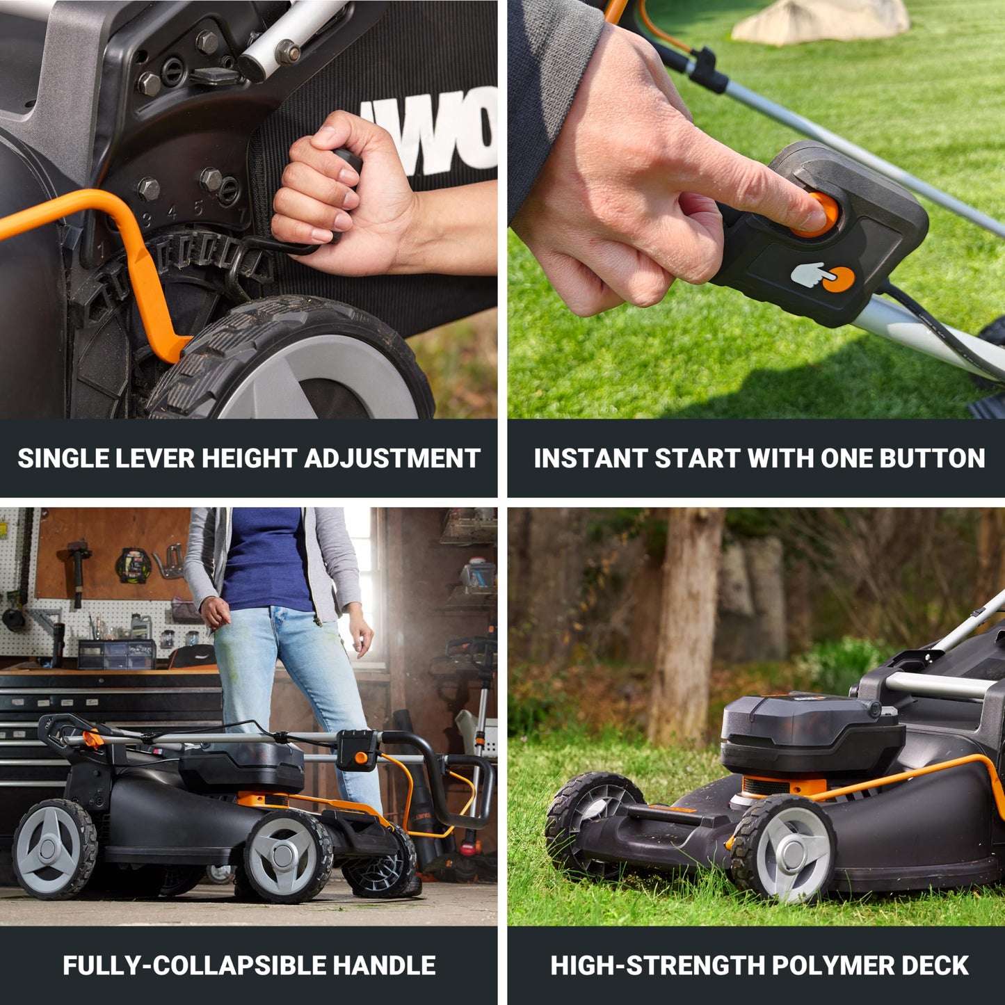 WORX Nitro Cordless Lawn Mower, 21" Electric Mower for 1/2 Acre, Brushless Push Lawn Mower with 7-Position Height Adjustment, 2 × 5.0 Ah Batteries & Charger Included, WG752