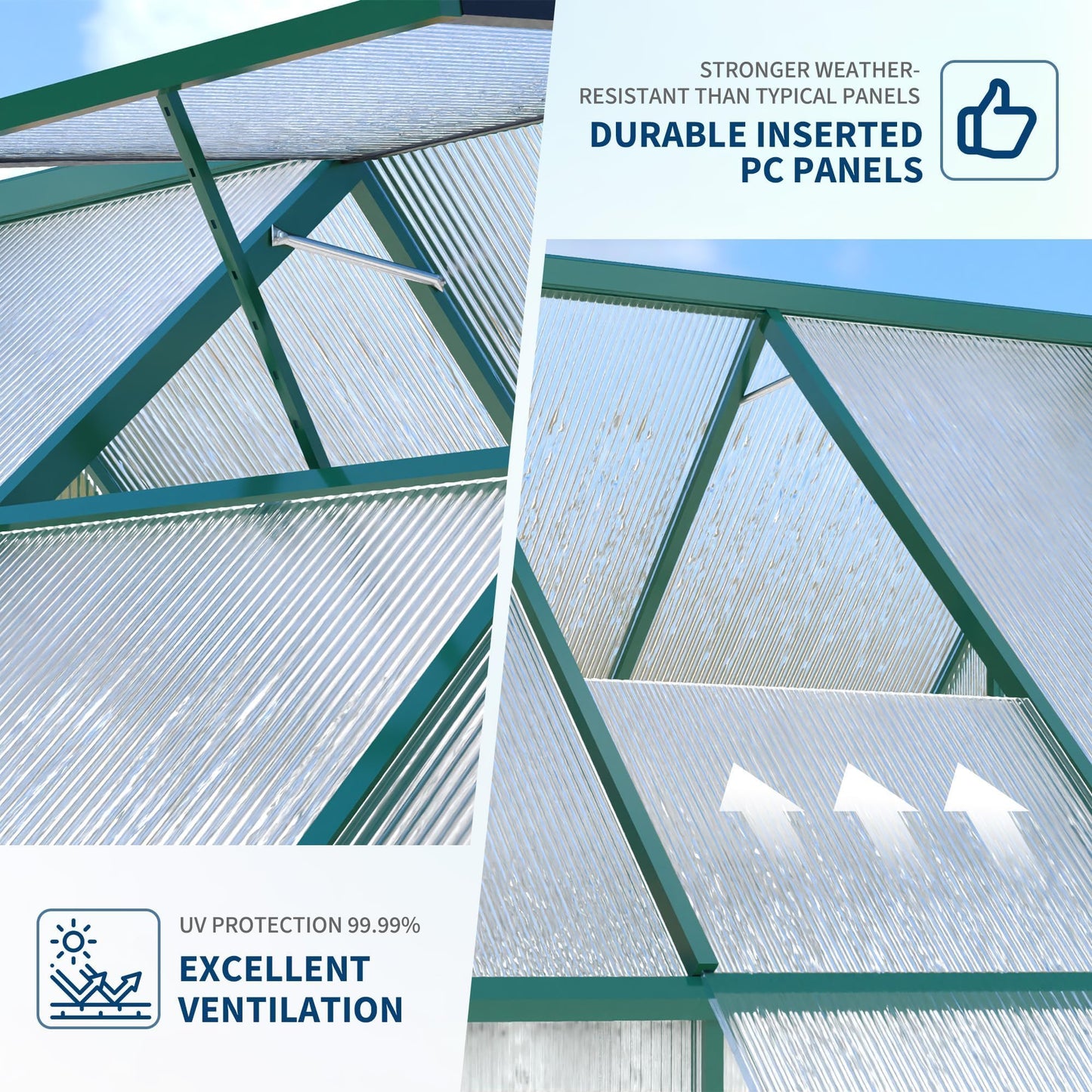 6x9 ft Polycarbonate Greenhouse with Aluminum Frame, Walk in Greenhouse with Adjustable Roof Vent, Heavy Duty Green House for Outside Garden Backyard, Easy Assembly, Green