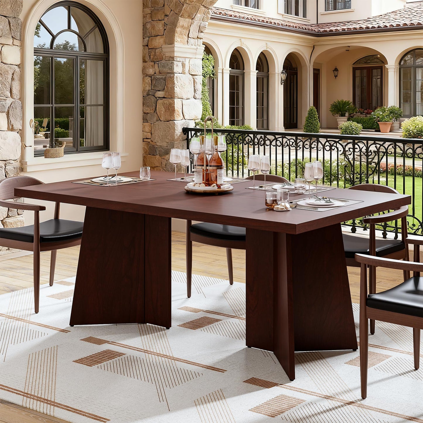 GarveeHome Dining Table for 6-8 People - 63" Modern Long Kitchen Table with Large Tabletop & Heavy Duty Pedestal Legs, Dinner Table for Kitchen, Conference Room, Home, Walnut