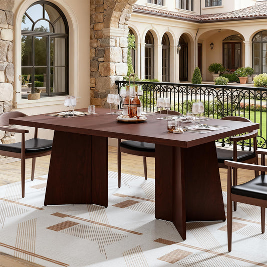GarveeHome Dining Table for 6-8 People - 63" Modern Long Kitchen Table with Large Tabletop & Heavy Duty Pedestal Legs, Dinner Table for Kitchen, Conference Room, Home, Walnut