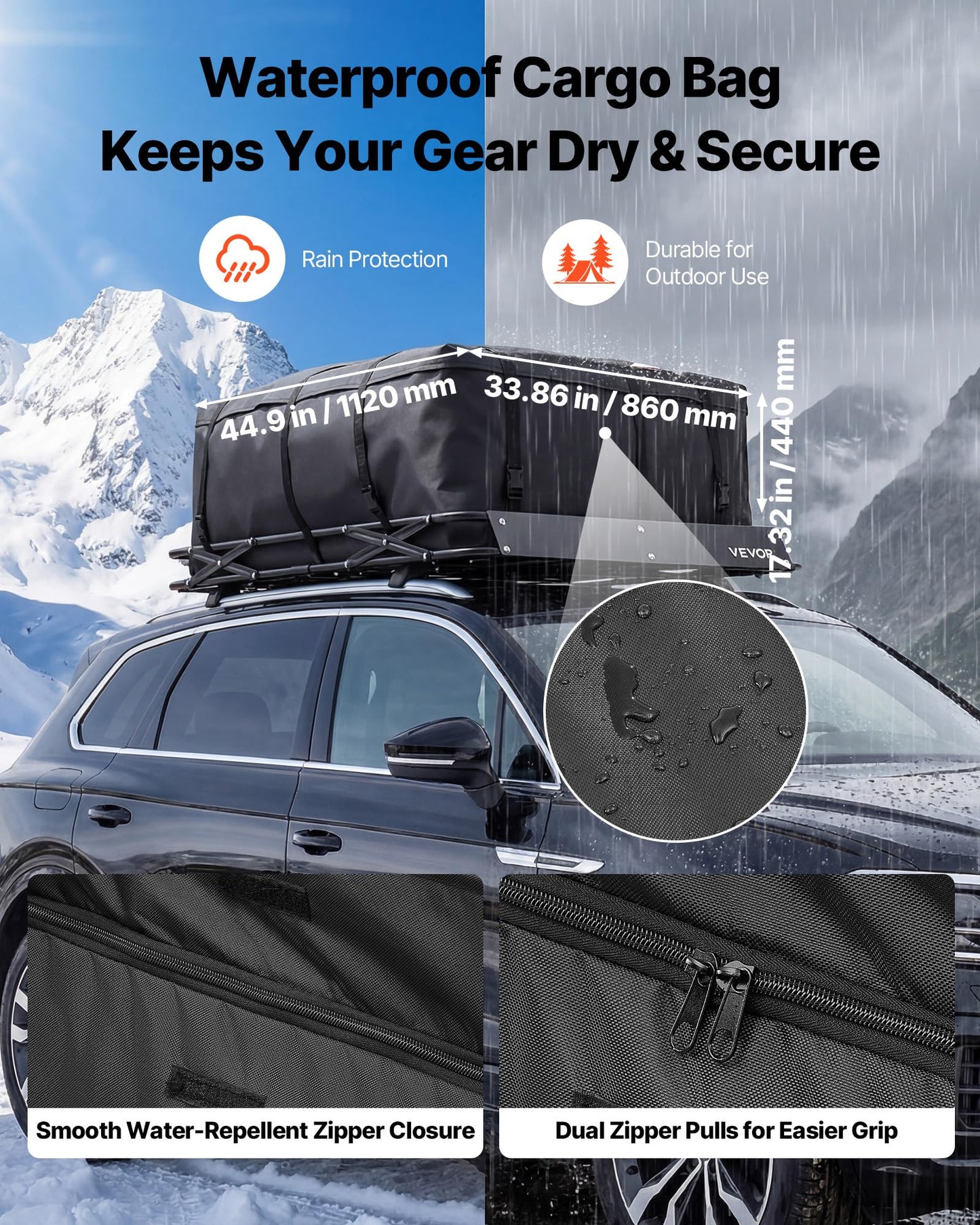 VEVOR Roof Rack Basket with Cargo Bag, 51 x 36 x 4 in, Roof Top Carrier Basket with Folding Design, 200 lbs Capacity, All-Weather Car Top Luggage Holder, Universal Fit for SUV Truck Car