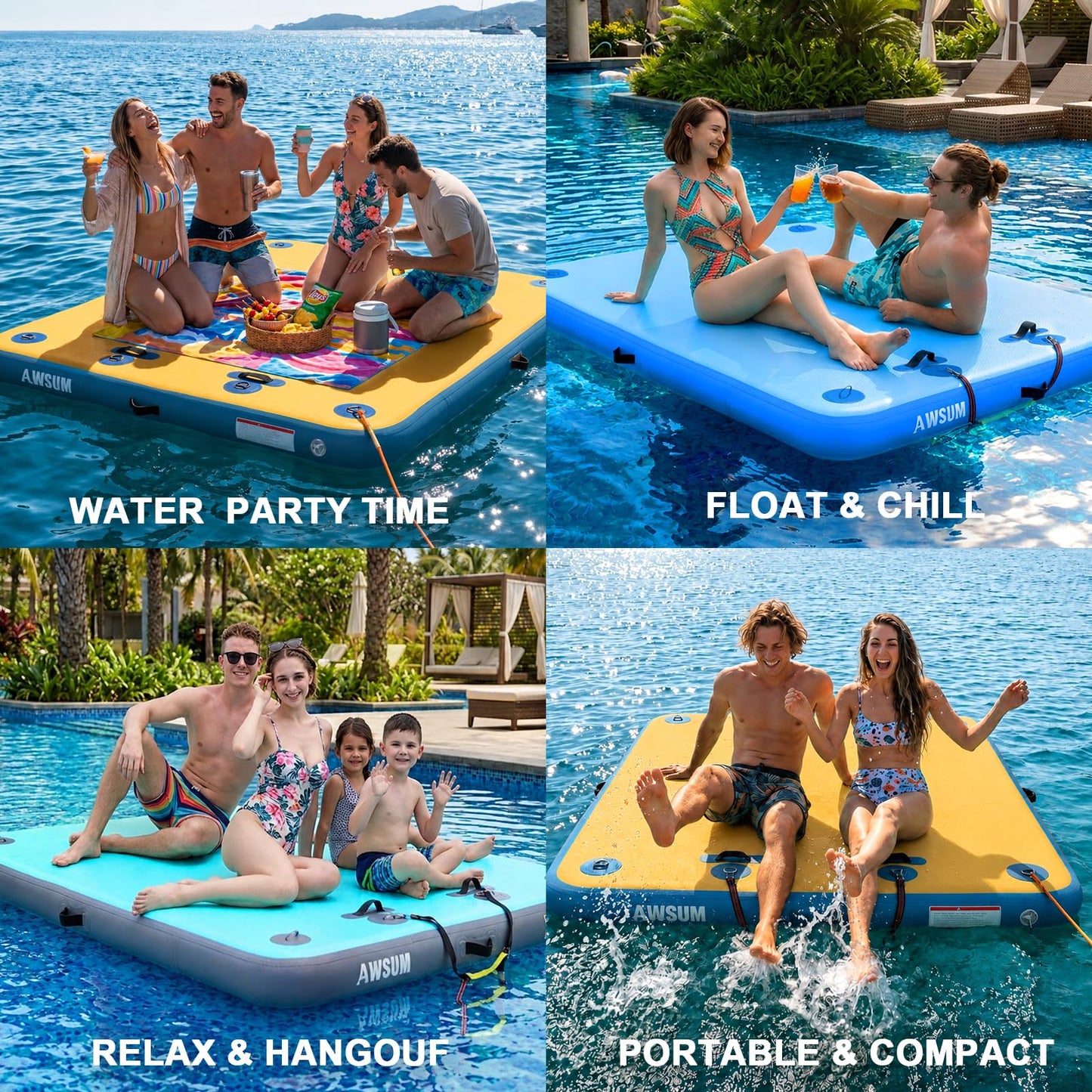 AWSUM Inflatable Floating Dock, 8ft Non-Slip Swim Platform & Lake Island Raft for Pool, Beach, Ocean