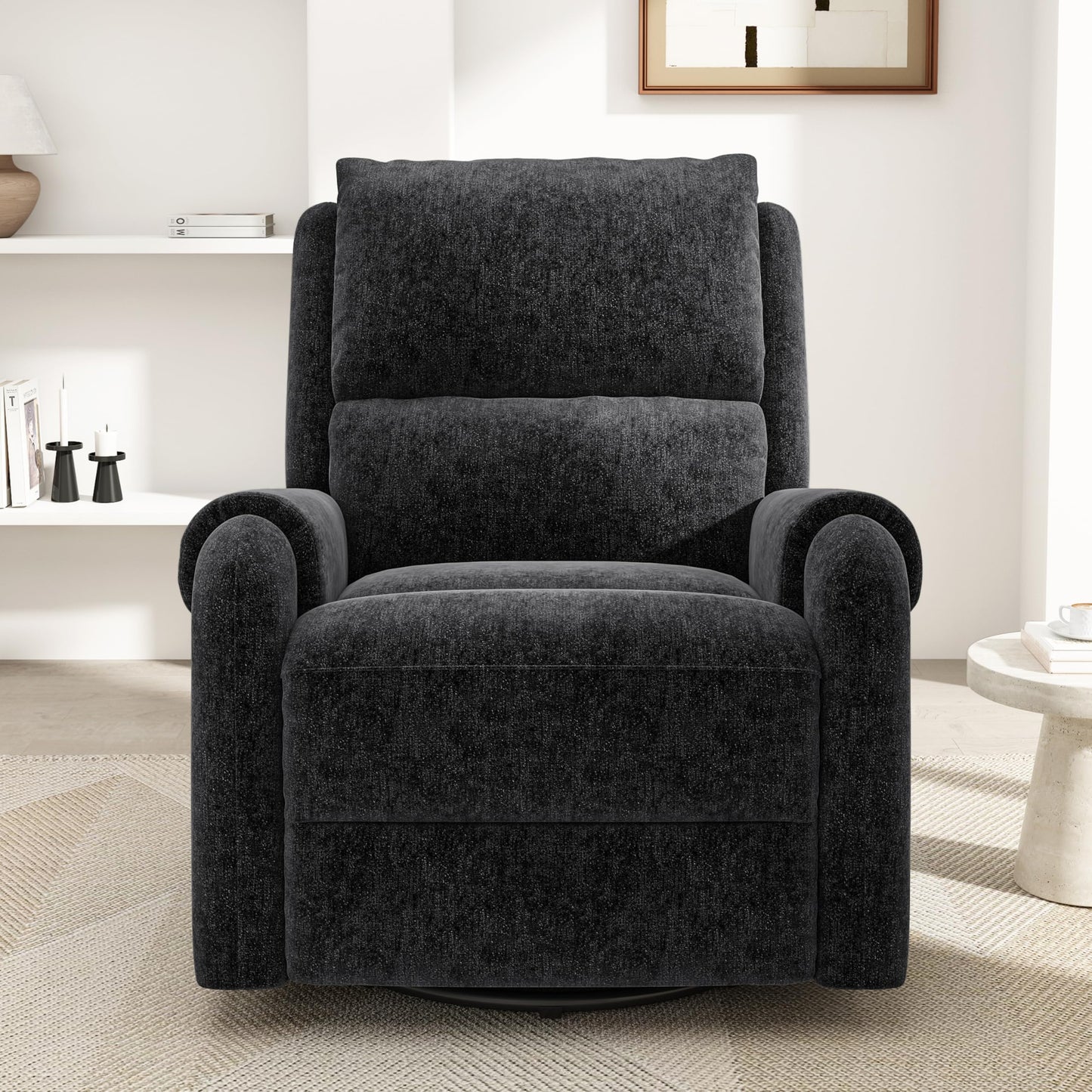 Christopher Knight Home Harper Massage Recliner Chair with 8 Modes, Chenille Upholstered Recliner Sofa, Swivel Massage Chair with a Side Storage Pocket for Living Room/Bedroom, Head Support, Black