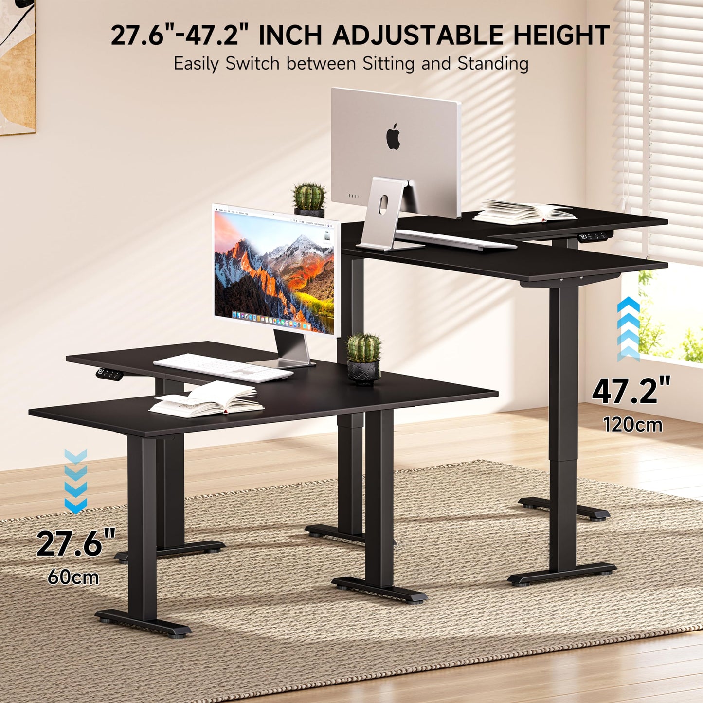 BIZUM 3 Leg Electric Standing Desk Frame,3 Motor L Shaped Standing Desk Legs up to 287 lbs,Adjustable Table Legs for Home Office,Black
