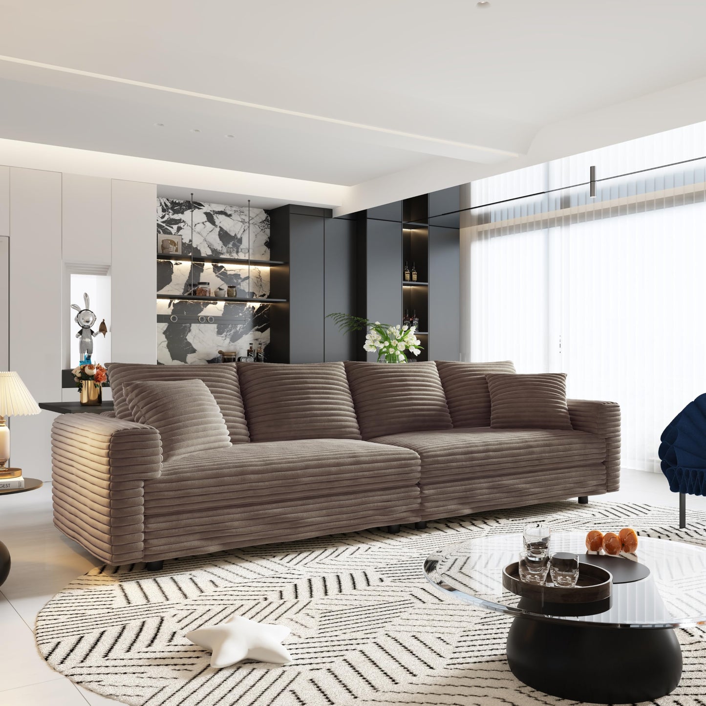 KEIKI 102.4" Sectional Couches, Modern Comfy Upholstered Sofa Cloud Couch, Deep Seat 4 Seat Sofa Set with Soft Pillows for Living Room Bedroom,Apartment,Office, Camel