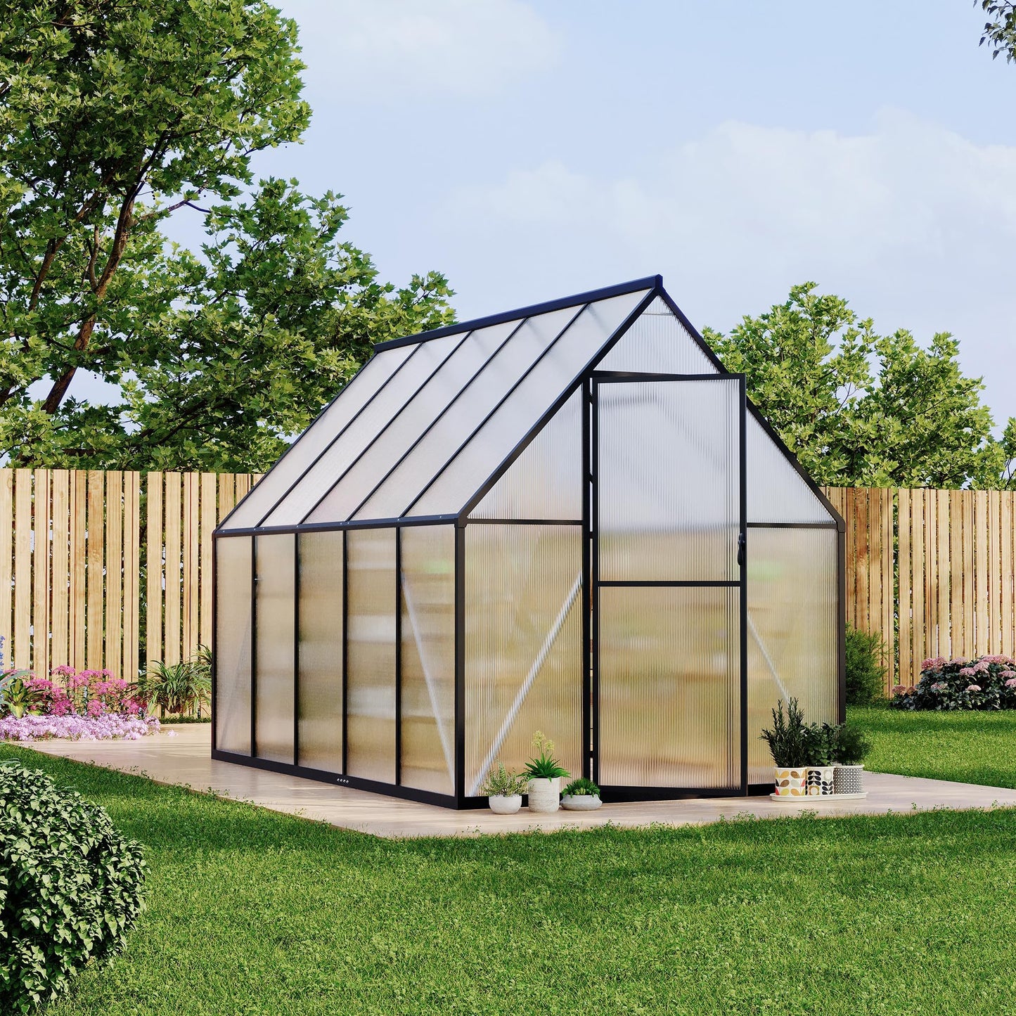 6x9 FT Greenhouse, Walk in Green Houses for Outside and Garden Planting, Polycarbonate Greenhouse with Aluminum Frame, Lockable Door and Ajustable Roof Vent for Backyard, Patio