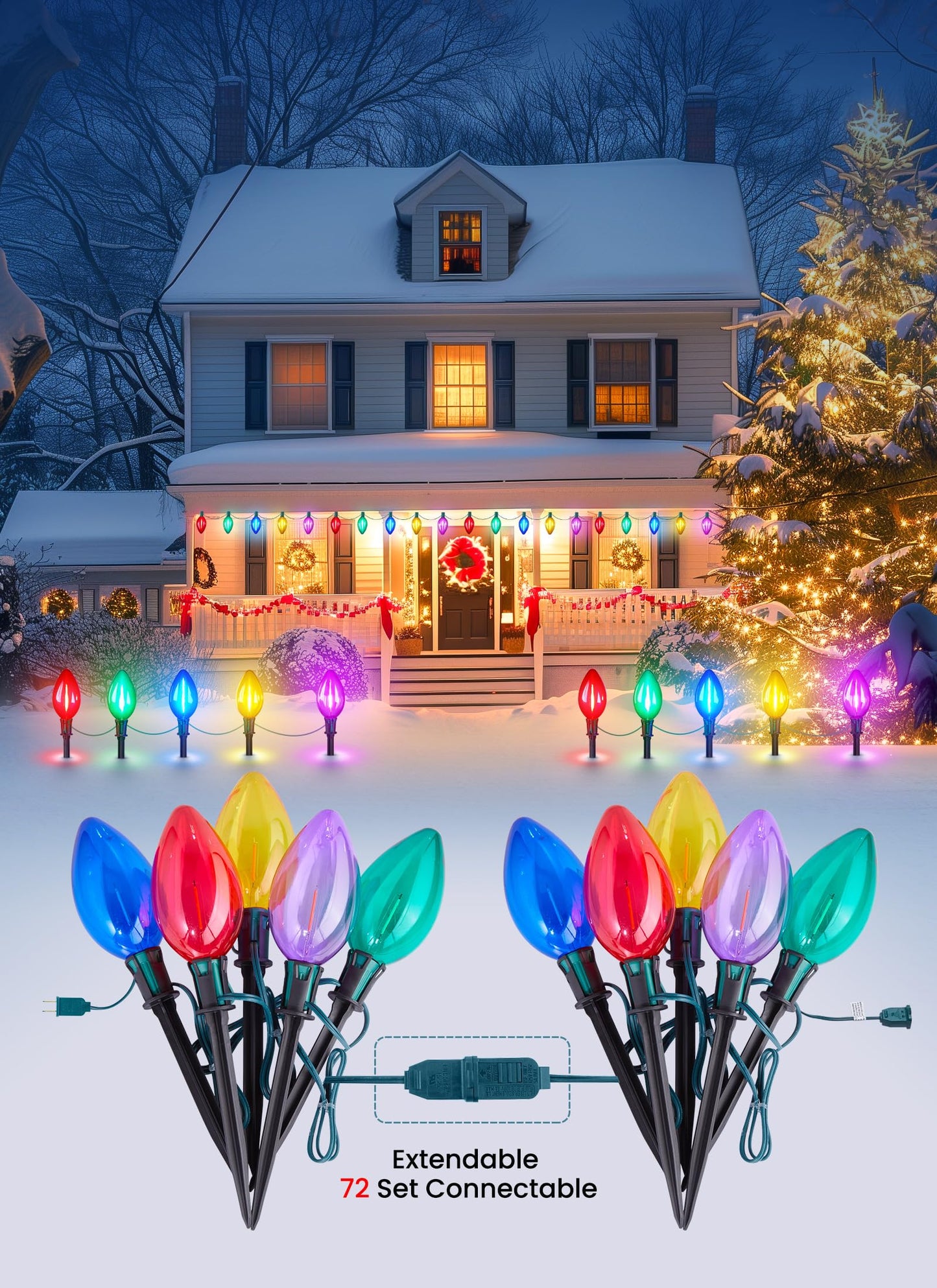 Minetom C9 Christmas Pathway Lights, 2 Pack 13.5Ft, 10 LED, Waterproof, Multicolor, Model GY-C-50.6-U-B1