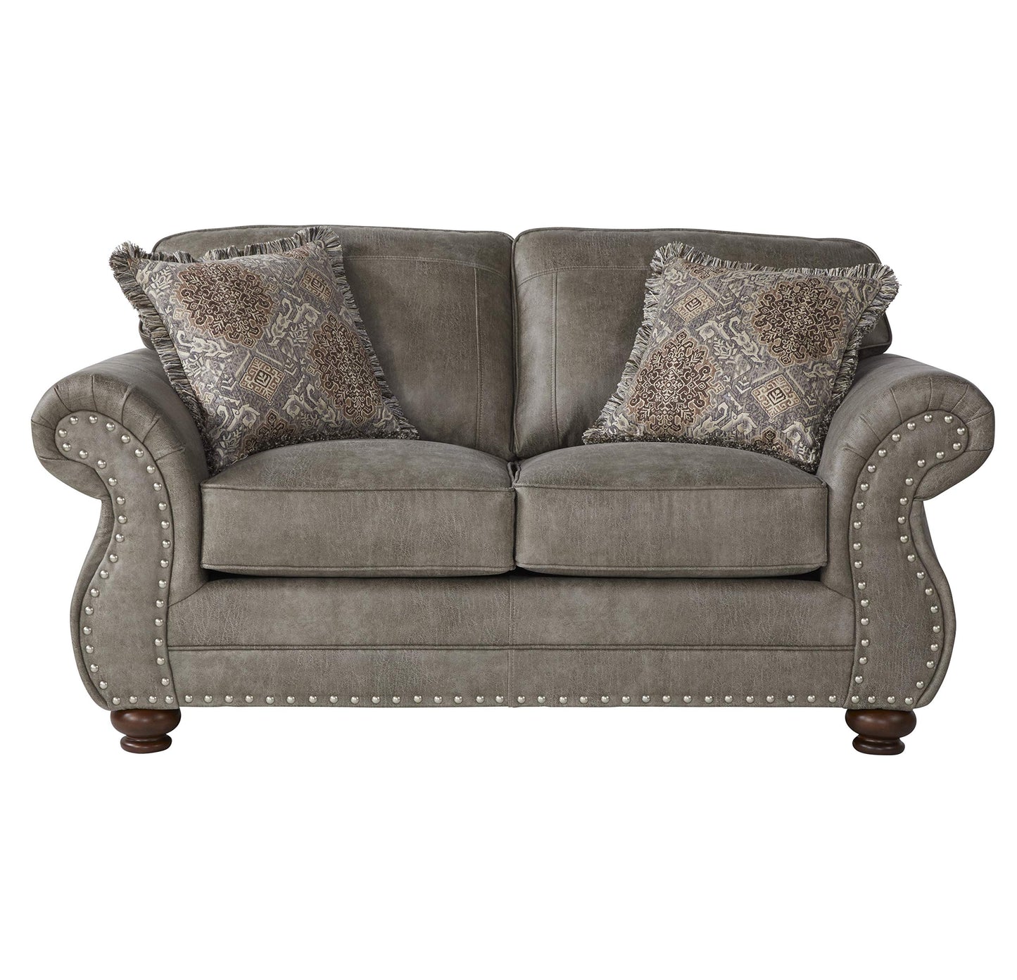 Roundhill Furniture Leinster Fabric Upholstered Nailhead 3-Piece Livingroom Set, Sofa, Loveseat, and Chair Set in Stone Gray