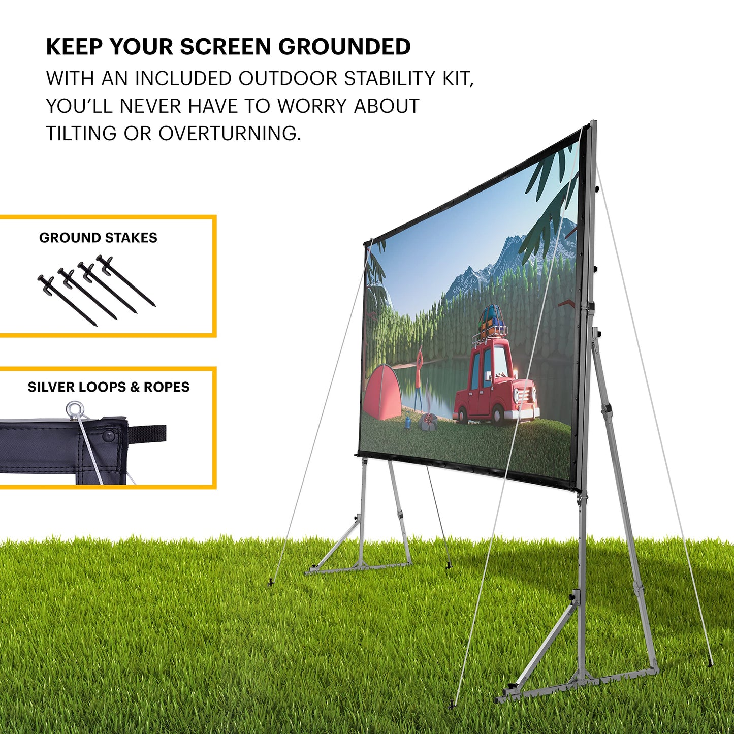 Kodak 150” Portable Projector Screen W/Stand - Fast Fold White Projection Backdrop for Outdoor & Indoor Movies with Tripod, Outdoor Stability Kit, & Black Storage Carry Case