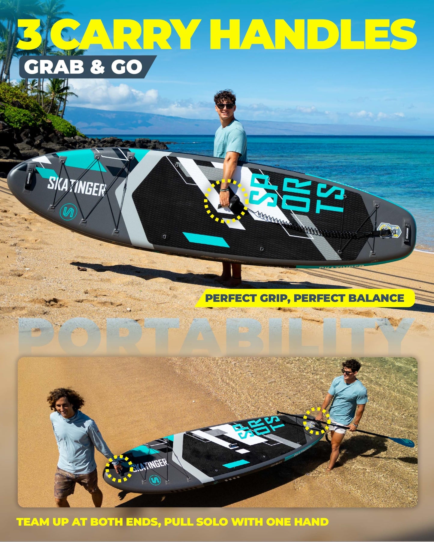 Skatinger 11'6×35" Super Wide Inflatable Paddle Board, Ultra Stable Stand Up Paddleboards for 450lb/3 People/Family/Big Size w/Shoulder Strap, 100L Backpack, All-Round Sup Board, US Fin