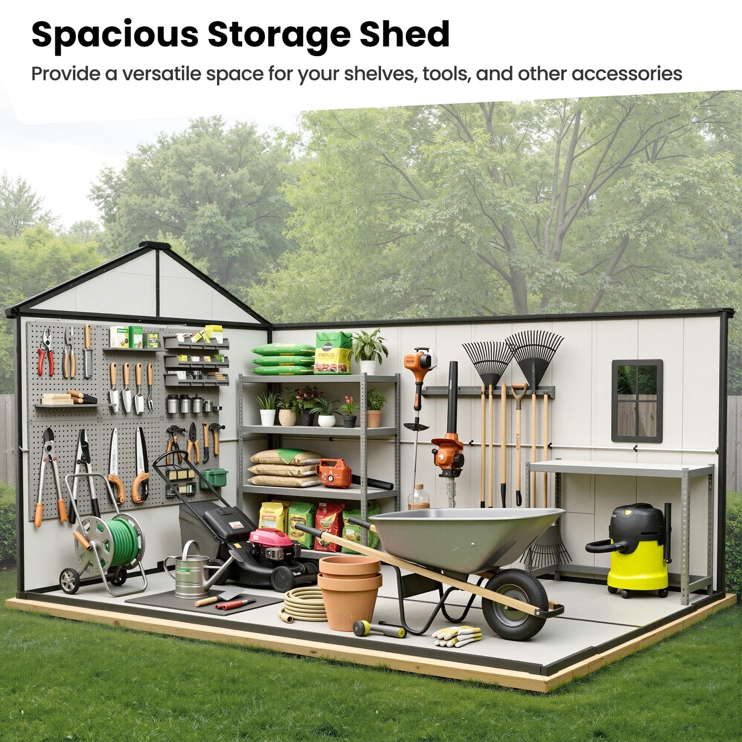 8X12 FT Large Outdoor Storage Shed with Floor, Oversized Waterproof Heavy Duty Resin Garden Tool Shed, Backyard Lawn Sheds with Windows, Lockable Door and Vents for Patio Outside