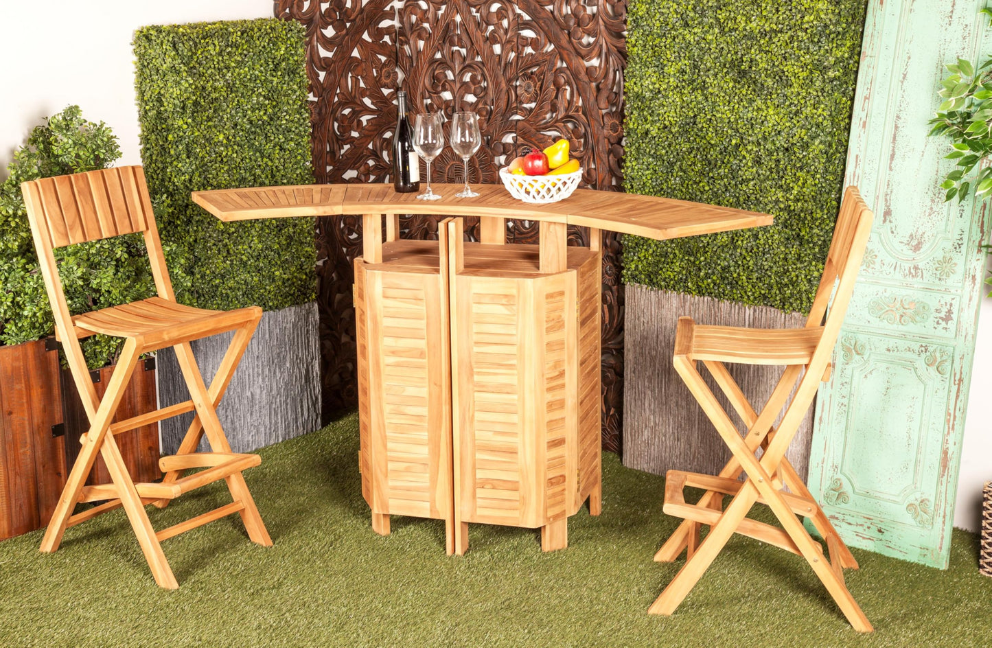 Deco 79 Teak Wood Indoor Outdoor Folding Bar with Expandable Sides, 70" x 24" x 41", Brown