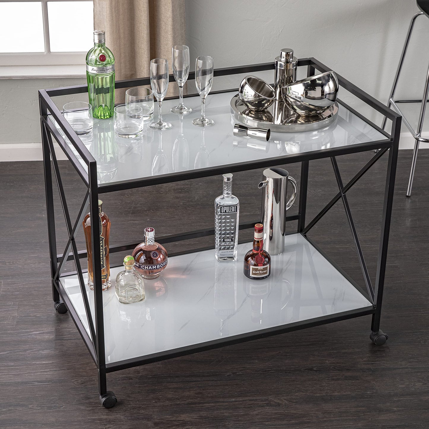 SEI Furniture - Maxton Bar Cart - Transitional Design, Black Iron and Wood - Ideal for Living Room, Home Bar (HZ1221440)