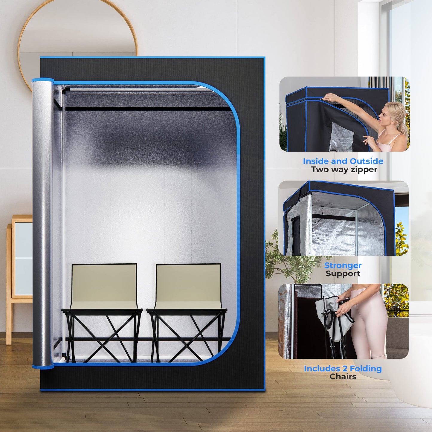 SereneLife Full Size 2 Person Portable Steam Sauna for Detoxification – Personal Home Spa for Home Detox Calm Your Body and Mind, Remote Control, 2 Foldable Chairs,