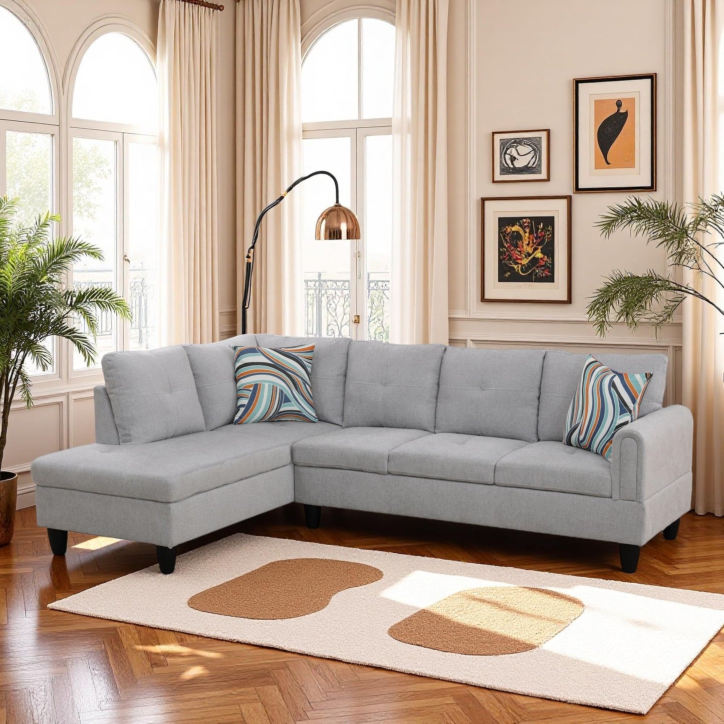 Trygoal L Shaped Couch Sectional Couches with Chaise, 3 Pieces Modular Convertible Sofa for Living Room Furniture Sets and Small Apartment, Grey