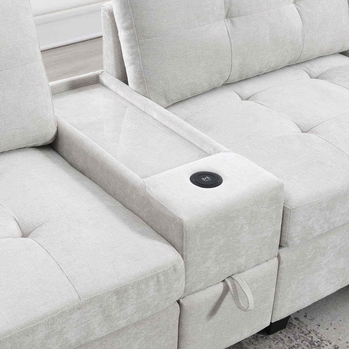 ERYE 104-Inch Oversized Tufted Corner Sectional Sofa 6 Seat Modular Convertible Sofa Couches W/Charging Station, Movable Ottoman, Storage Console,Drawers for Home/Apartment