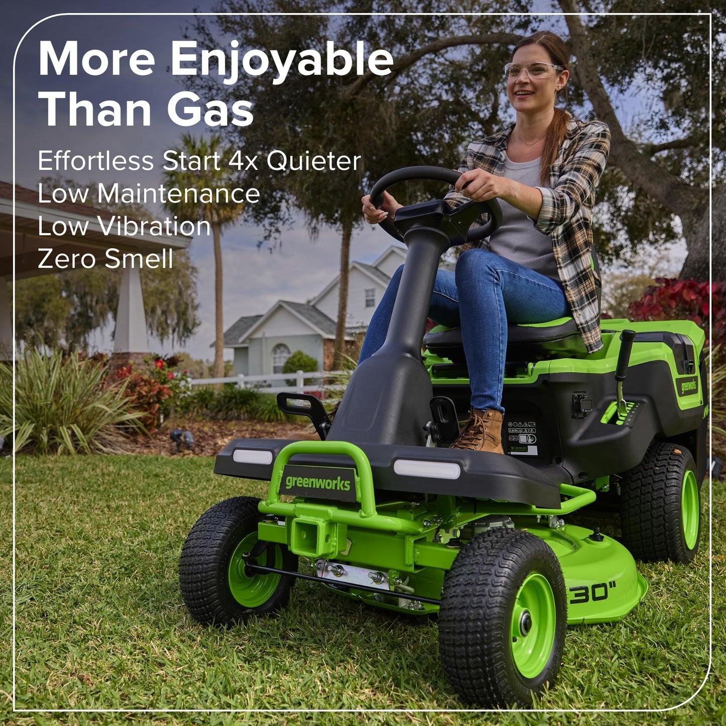 Greenworks 80V 30" Cordless Riding Lawn Tractor, (4) 6.0Ah Batteries and 600W Charger