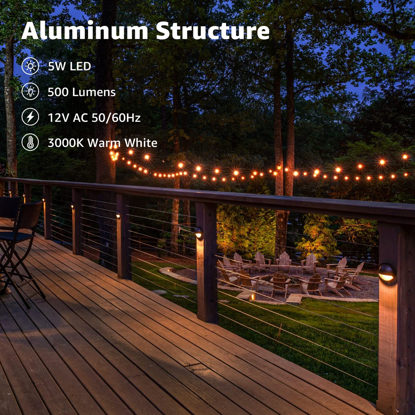 SUNVIE Low Voltage Deck Lights 5W LED Warm White 12 Pack Outdoor Landscape Lighting 3000K with Fastlock2 Connector