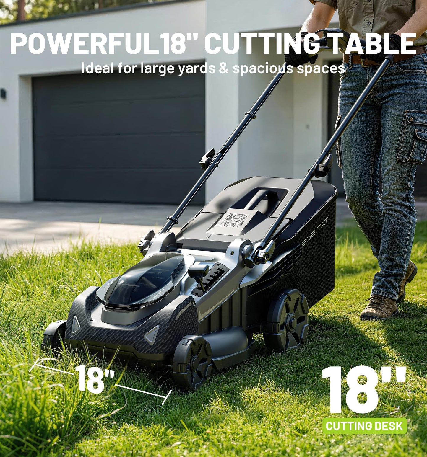 Neobitat 40V 18'' Self-Propelled Lawn Mower, 2-in-1 Mulching/Bagging Brushless Cordless Electric Lawn Mower with 6-Position Height Adjustment, Include 5.0Ah Battery x 2 and Rapid Charger