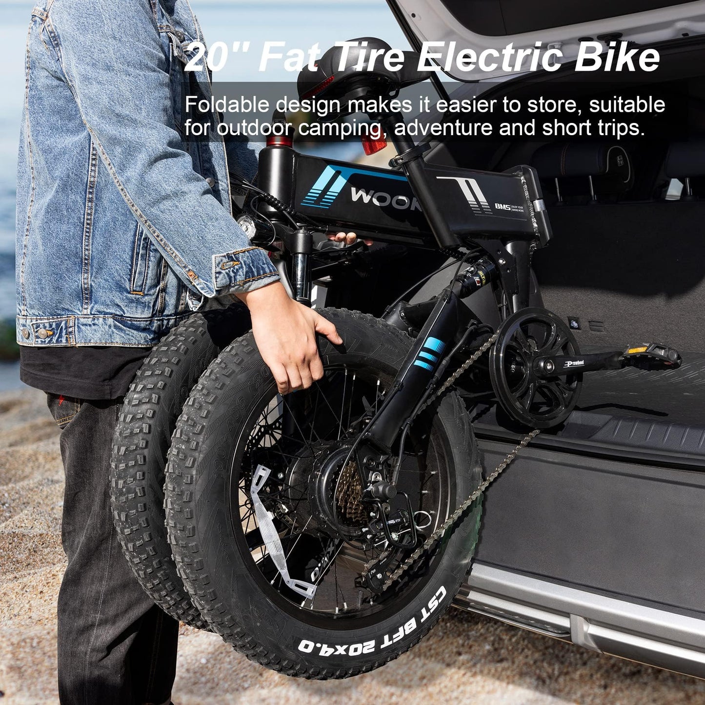 Wooken Folding Electric Bike, 20''X4.0 Fat Tire Electric Bike for Adults,Peak 750W Foldable E Bike with 48V 10Ah Battery,Professional 7 Speed, Full Fuspension, 20MPH Ebike for Mountain Beach Snow