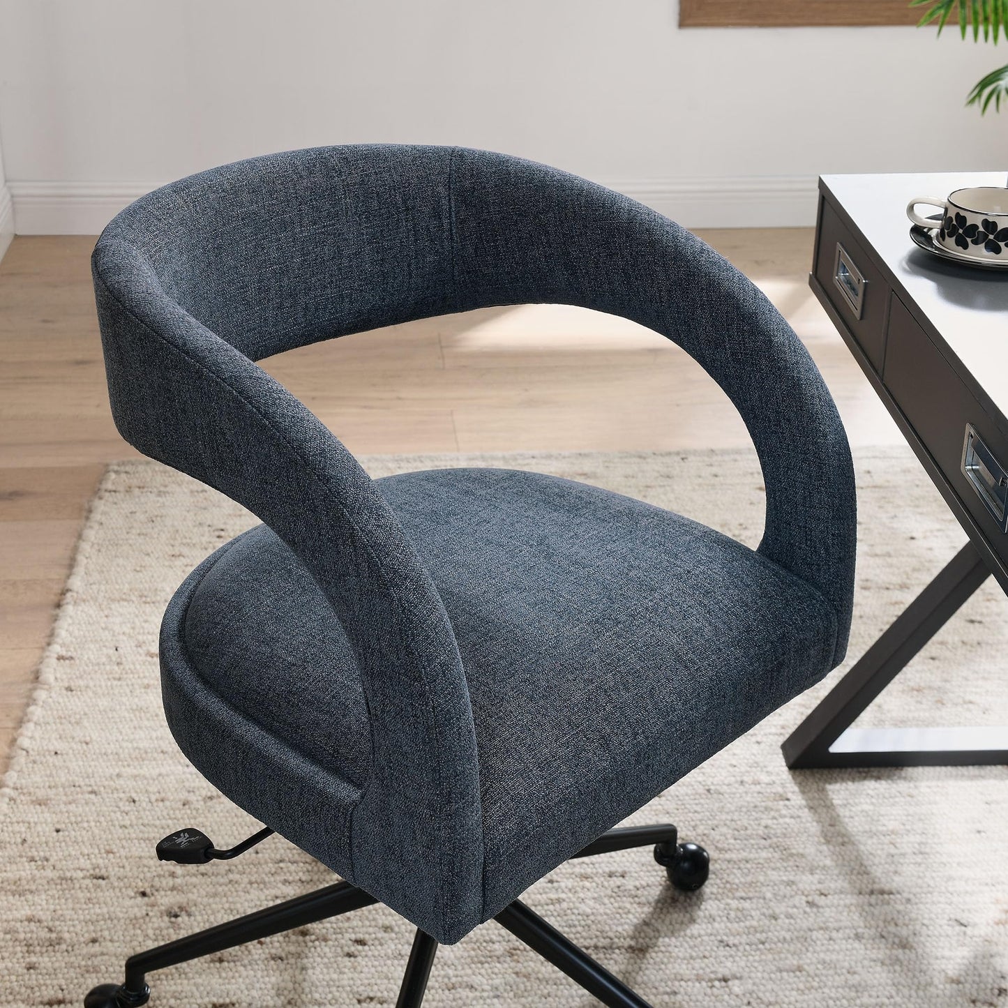 Modway Pinnacle Upholstered Office Chair in Slate Blue Slub Weave Fabric – Adjustable Height Barrel Office Armchair with Rolling Wheels – Home Office, Study, or Bedroom Desk Chair