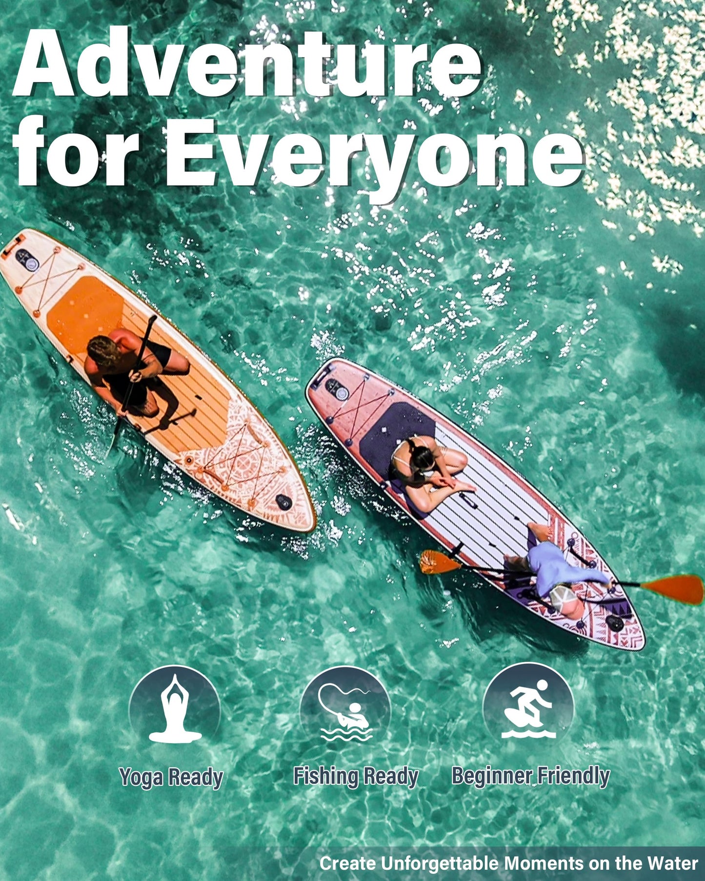 TIGERXBANG Inflatable Stand Up Paddle Board, 11'6" x 35" x 6", Tribal Joy Design, SUP for 3 People, Ideal for Leisure, Touring & Adventure