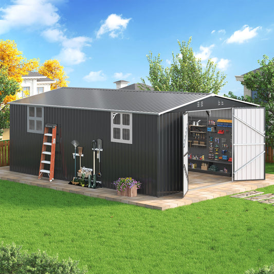AirWire 12x18 FT Outdoor Storage Shed, Garden Shed with Updated Frame Structure and Lockable Doors, Metal Tool Sheds for Backyard Garden Patio Lawn,Black