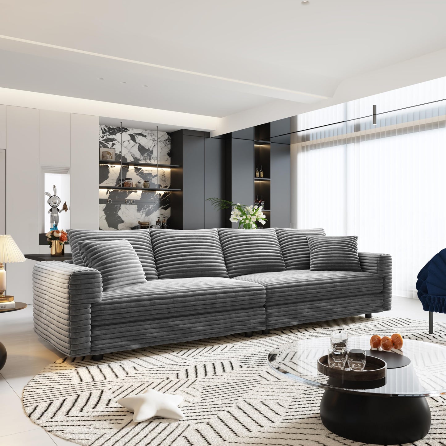KEIKI 102.4" Sectional Couches, Modern Comfy Upholstered Sofa Cloud Couch, Deep Seat 4 Seat Sofa Set with Soft Pillows for Living Room Bedroom,Apartment,Office, Grey