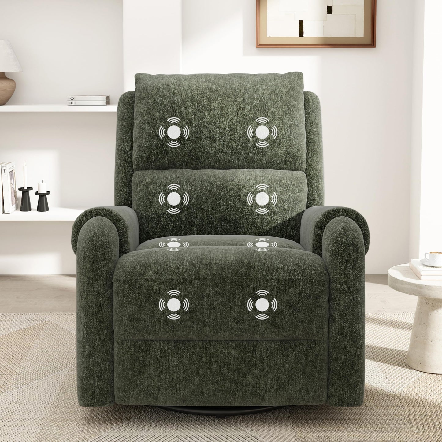 Christopher Knight Home Harper Massage Recliner Chair with 8 Modes, Chenille Upholstered Recliner Sofa, Swivel Massage Chair with a Side Storage Pocket for Living Room/Bedroom, Head Support, Green