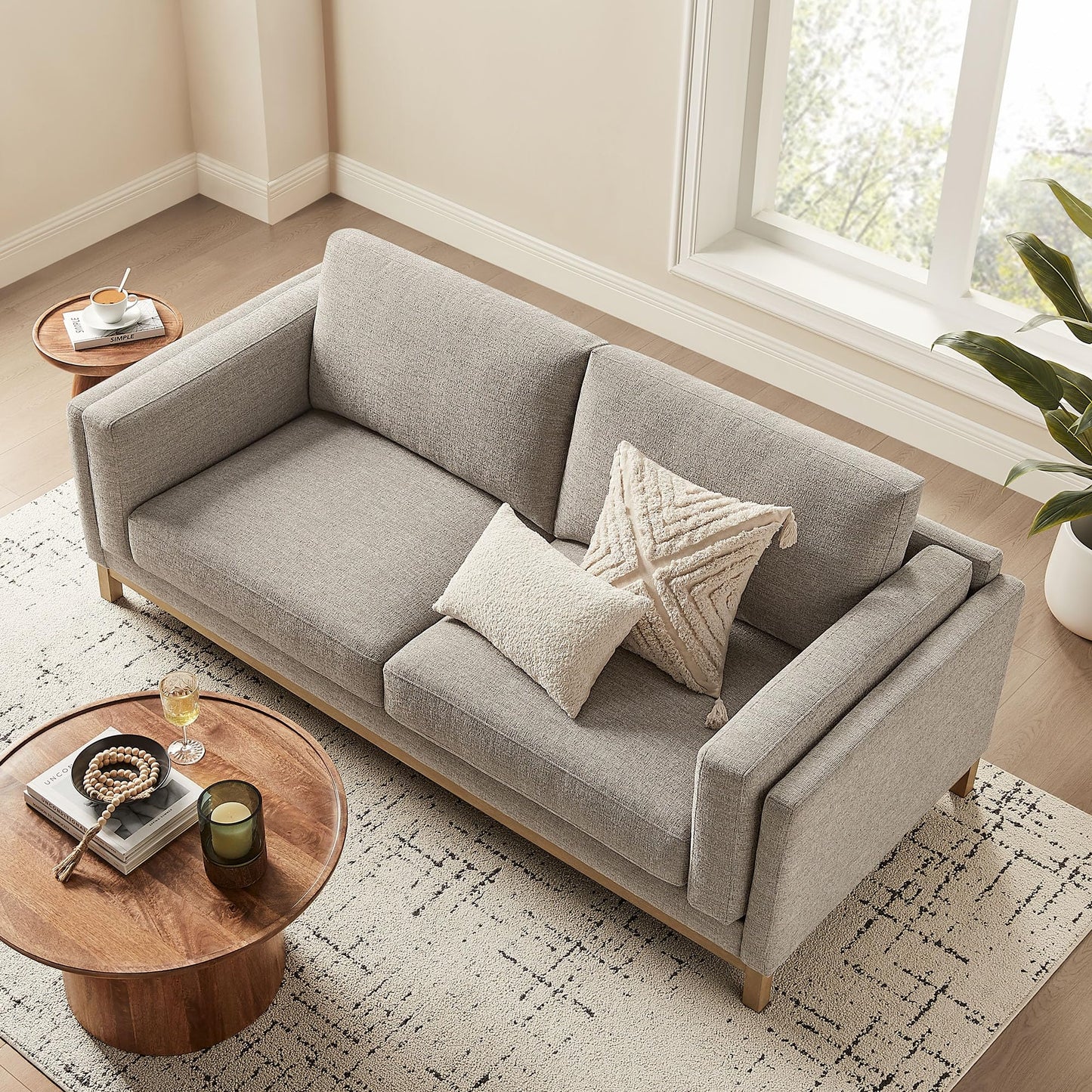 Modway Roscoe 81 Inch Fabric Sofa in Pewter - Comfortable Upholstered Deep Seat Couch for Living Room, Apartment, or Office Seating