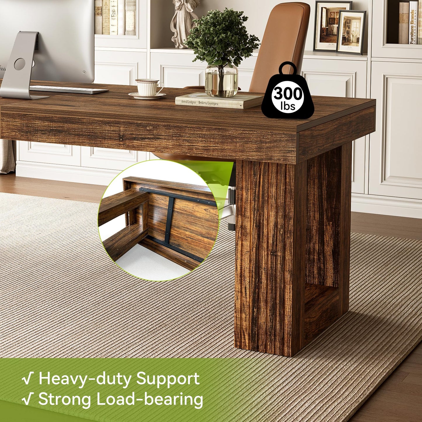 LITTLE TREE Computer Desk for 2 People, 86.6In Extra Long Two Person Desk, Rectangle Double Office Executive Desk, Simple Style Large Business Workstation for Home Office, Rustic Brown
