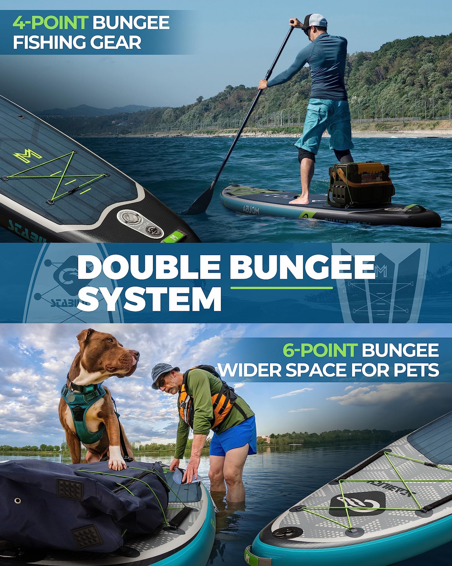 MOUSA 11'6''×34" Extra Wide Inflatable Stand Up Paddle Board, Stable Long SUP for 2 People/Family, Shoulder Strap, 5 Handles, 100L Backpack, All-Round Sup Board, 3 Removeable Fin
