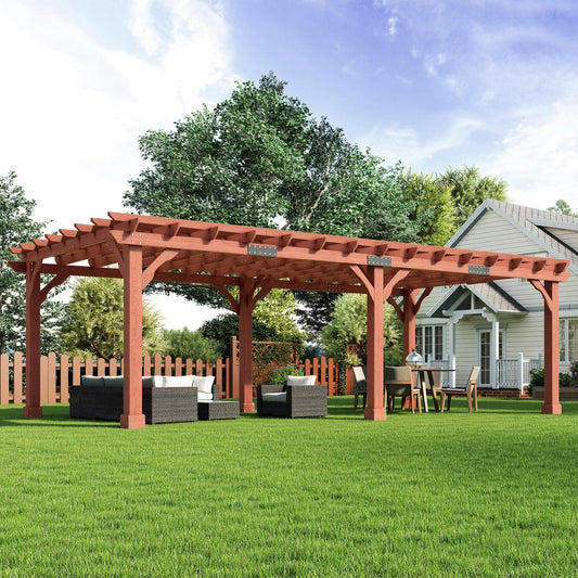 AMERLIFE 12x24 FT Outdoor Wooden Pergola, Large Wood Pergola for Backyard & Patio, Solid Cedar Wood Gazebo Structure with Flip Roof Design for Garden, Poolside & Outdoor Entertaining