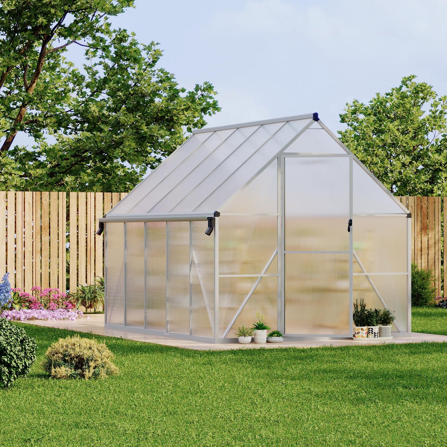 GarveeLife 8X10FT Polycarbonate Greenhouse with Aluminum Frame, Polycarbonate Greenhouse for Outdoors, Greenhouses with Ventilation and Rain Gutter, Aluminum Large Walk-in Greenhouses for Outside