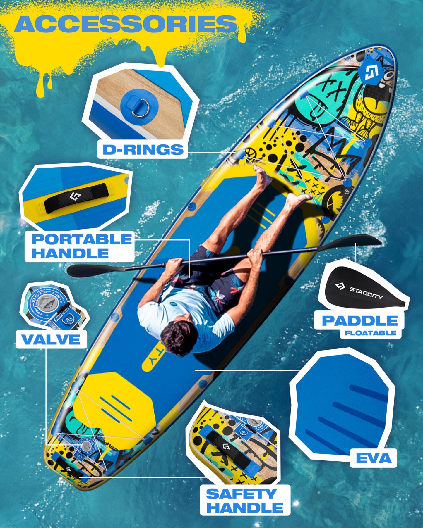 Starcity Inflatable Stand Up Paddleboard 11'6"*35"*6" Extra Wide Glide Control Load Ready 450 Pound Capacity for Lake Ocean Touring Yoga W/Floating Paddle W/Seat Paddlers Couples Youth