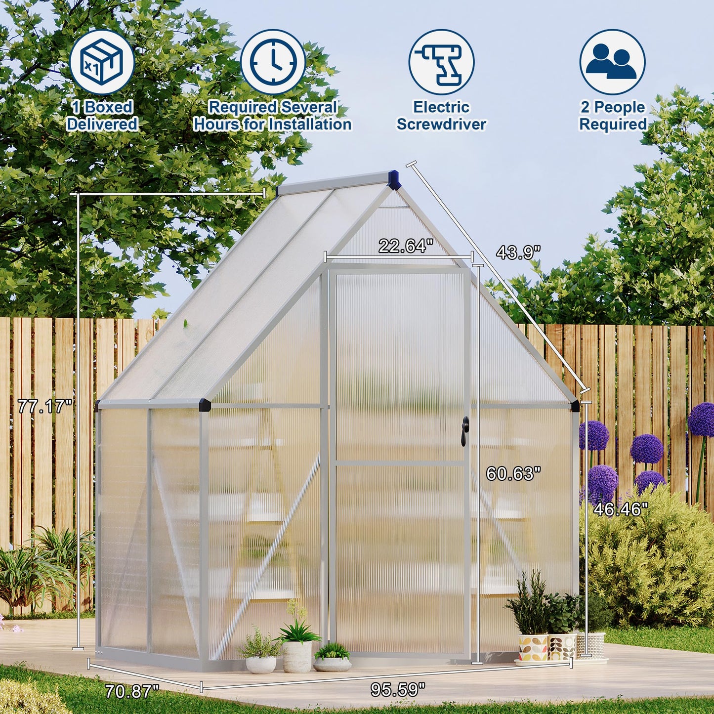 Polycarbonate Greenhouse for Outdoors, Large Walk-InGreenhouse with Quick Setup Structure and Roof Vent, Greenhouse with Ventilation