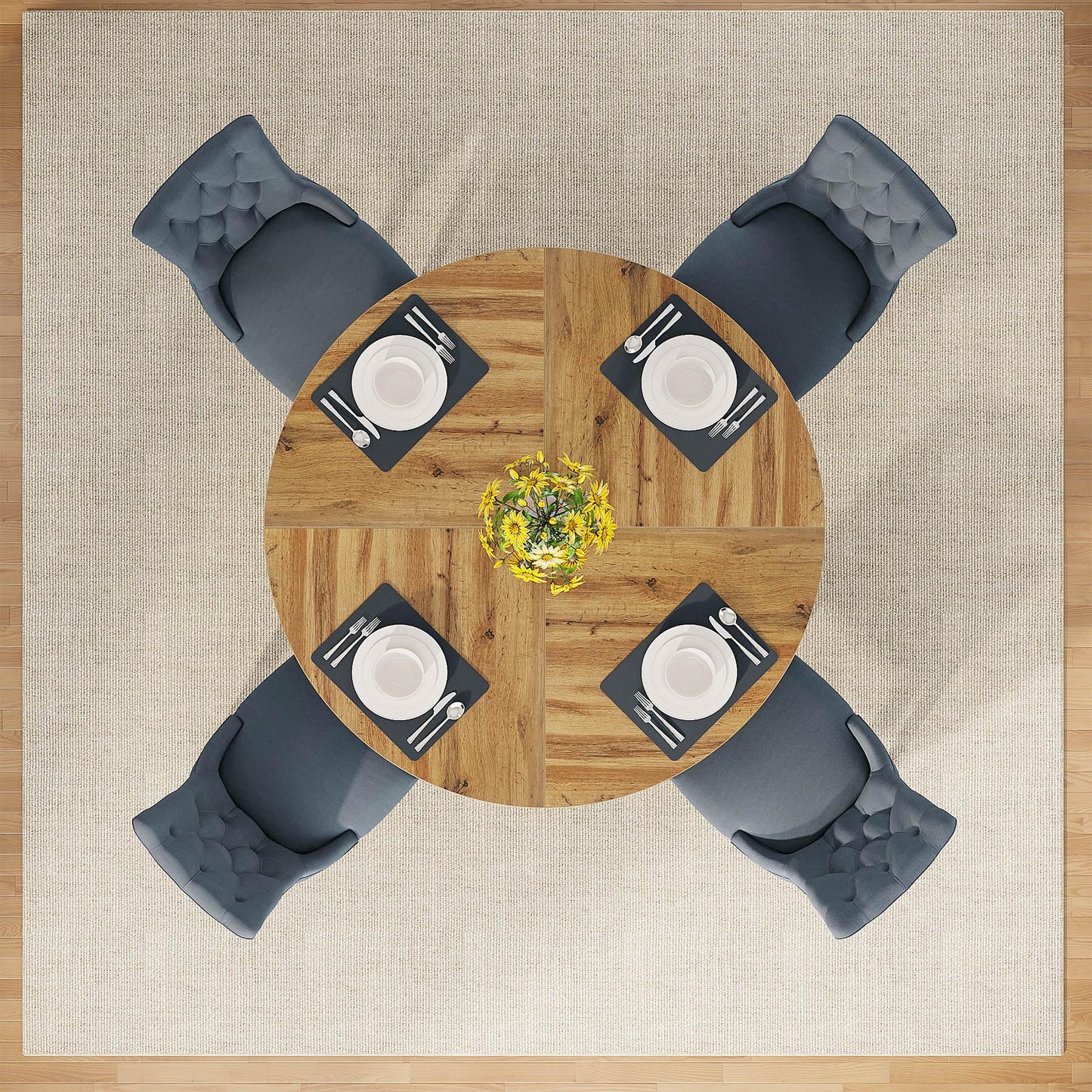 Tribesigns 47 inch Round Dining Table Wood Kitchen Table for Dining Room, 47" Dinner Room Tables for 4-6, Farmhouse Accent Furniture with Wooden Tabletop and Cross Base, Burlywood