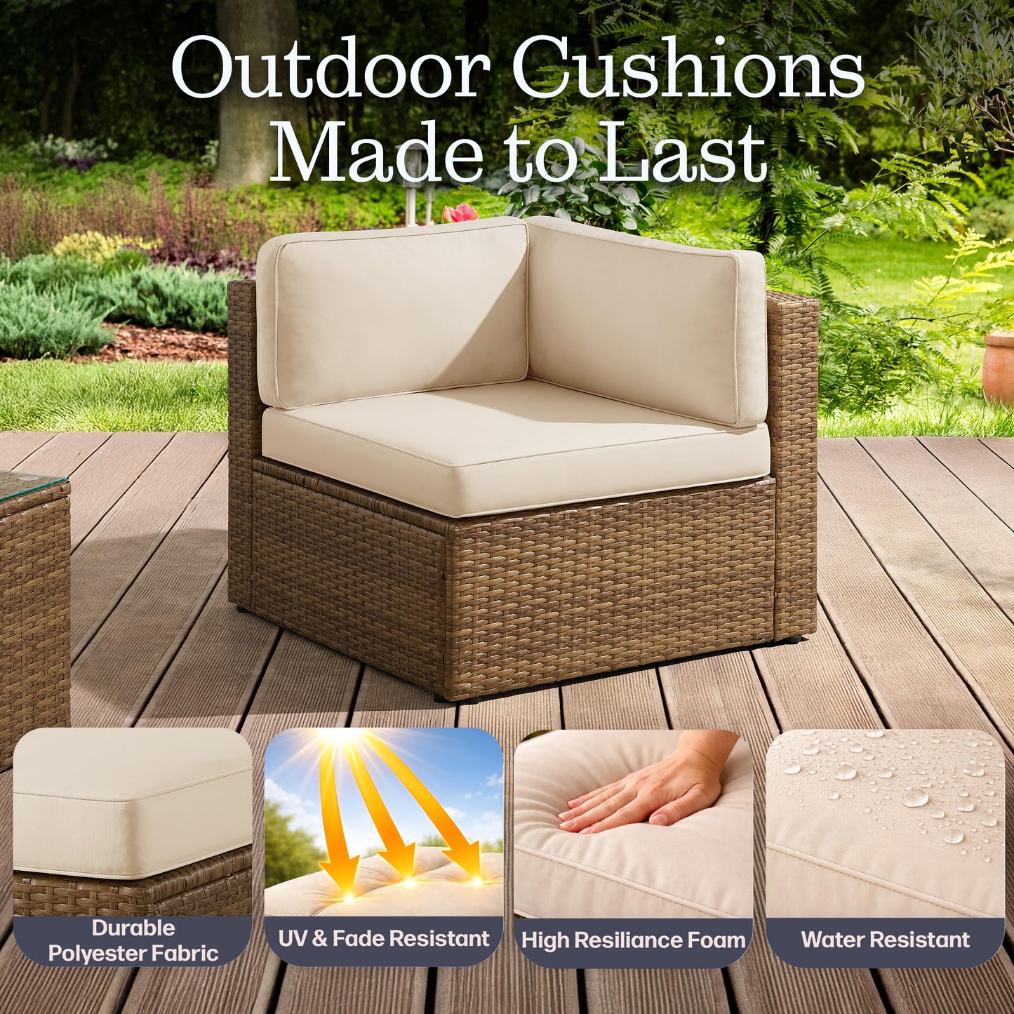 Alaterre Furniture Montara 5 Piece Modular Outdoor Patio Furniture Set - Weather-Resistant Wicker Rattan Patio Table and Chairs Set - Outdoor Couch Set for Backyard, Porch, or Deck (Tan/Cream)