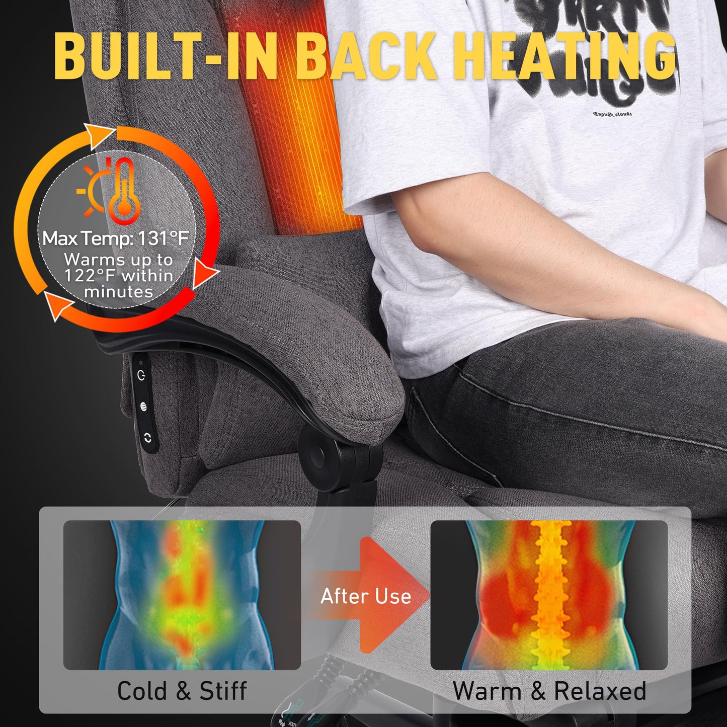 EGSEAT 3D Kneading Massage Office Chair with Heat, 500 lbs Big and Tall Executive Computer Desk Recliner, Leather Electric Heated Office Chairs with Massage & Footrest, Gery