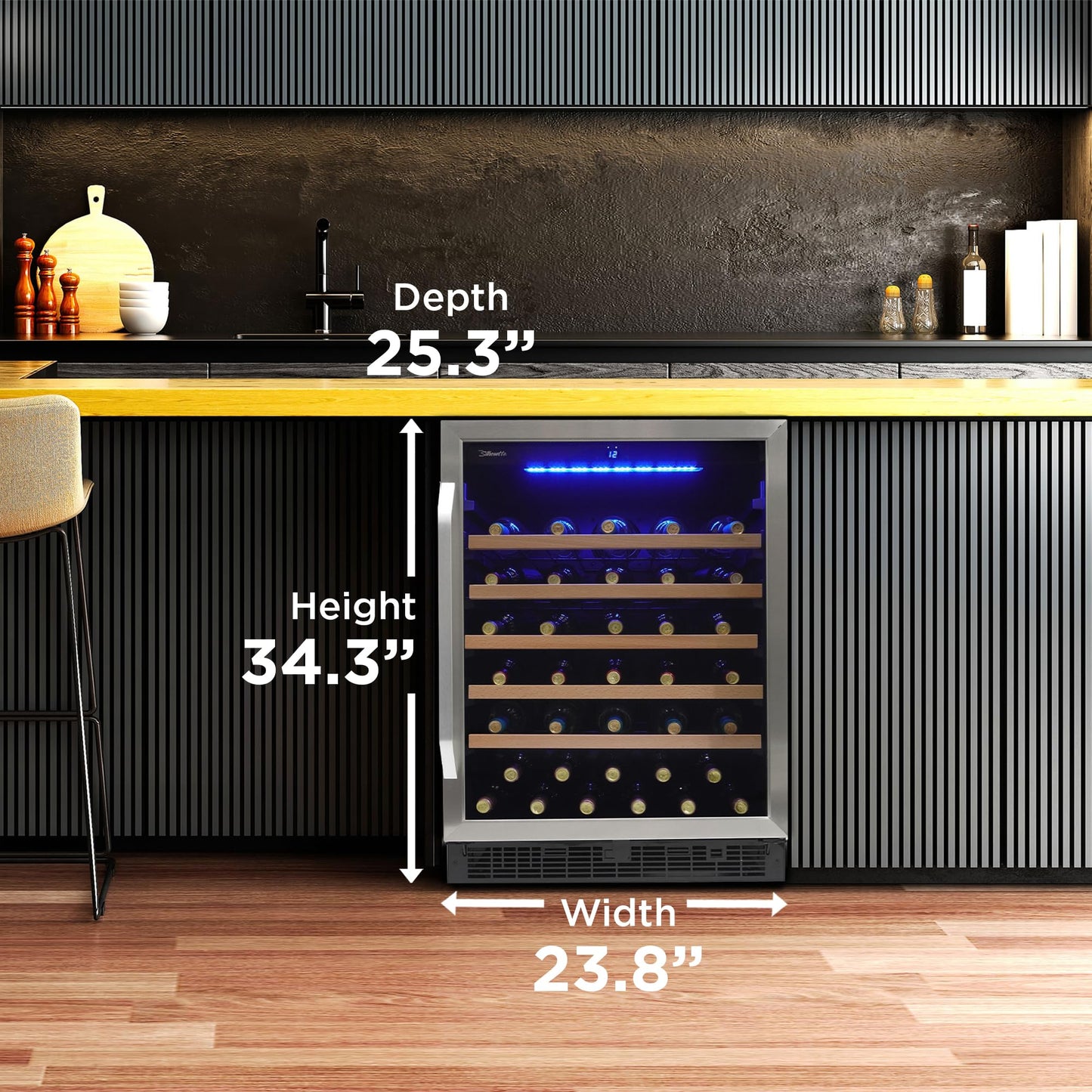 Danby Silhouette SWC057D1BSS Built In Wine Cooler, Under Counter Wine Chiller In Stainless Steel Look - For Kitchen, Home Bar