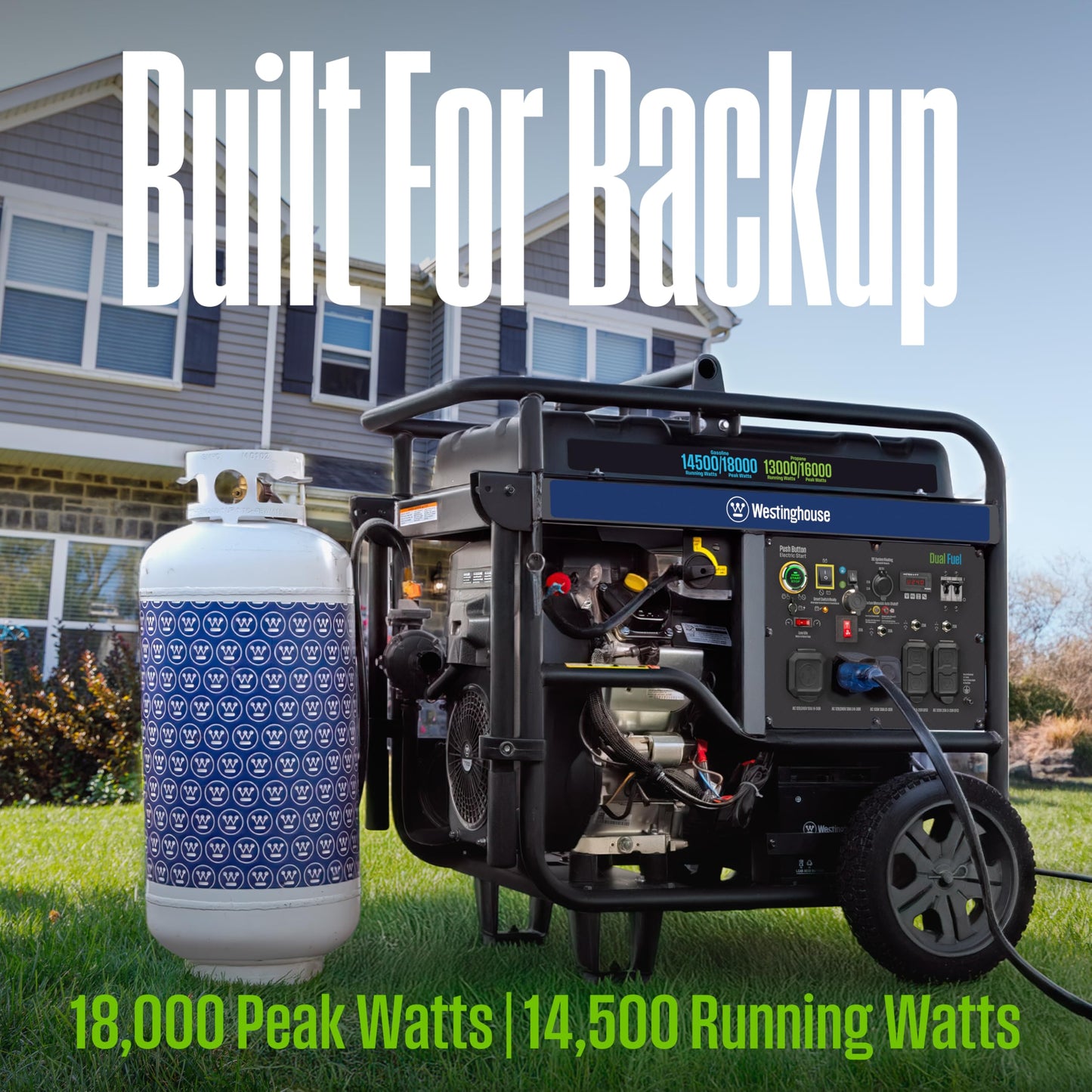 Westinghouse 18000 Peak Watt Dual Fuel Home Backup Portable Generator, Remote Electric Start, Transfer Switch Ready, Gas & Propane Powered, CO Sensor