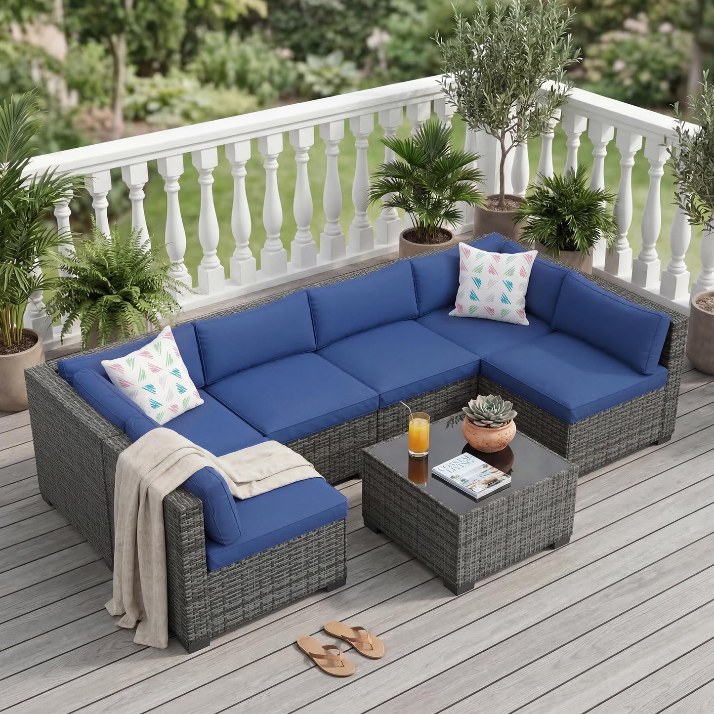GAOMON Patio Furniture Sets, 7-Piece Outdoor Sectional Sofa Set with Storage Table & Ottoman, All-Weather PE Wicker Conversation Set for Patio, Backyard & Poolside