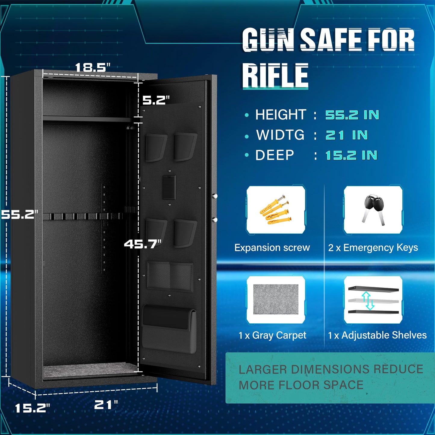Superday 8-10 Rifle Gun Safe for Rifles and Pistols, Fully Assembled Gun Cabinets with Keyboard Lock, Quick Access Gun Safes for Rifles and Shotguns with Adjustable Rack