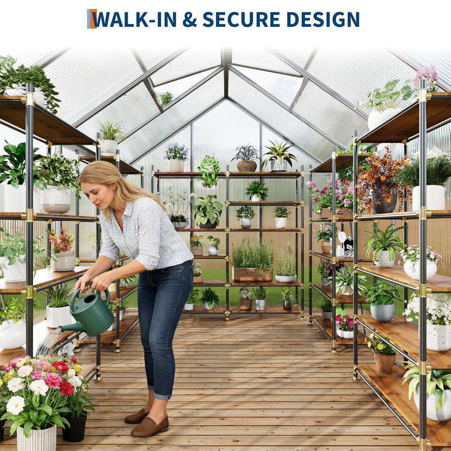 GarveeHome 6x8FT Greenhouse, Large Walk-in Polycarbonate Greenhouse with Adjustable Vent Window, Sliding Door, Portable Green House Kit for Outdoors, Winter