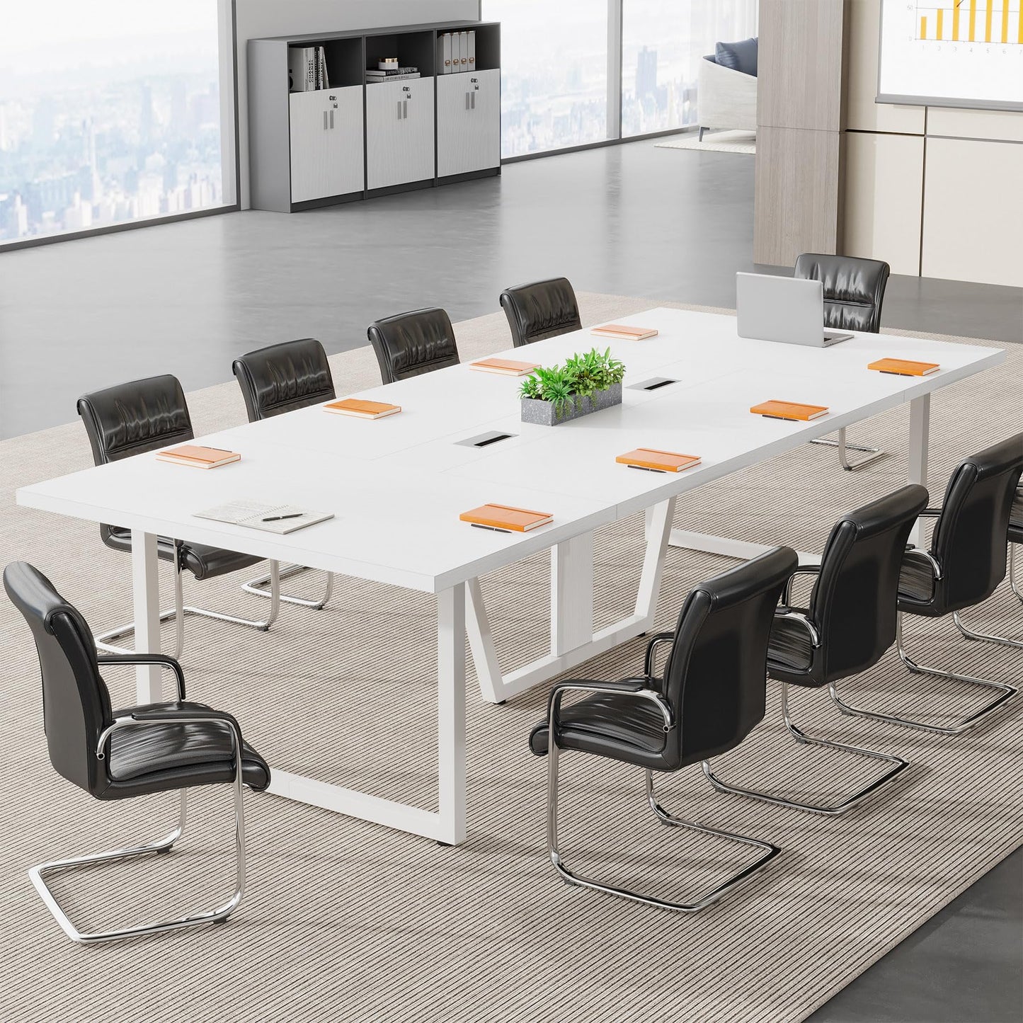 Tribesigns 8FT Conference Table, 94.49 L x 47.24 W x 29.53 H Inches Large Meeting Podcast Table for 10 People, Business Style Wooden Training Table with Strong Metal Frame for Office Conference