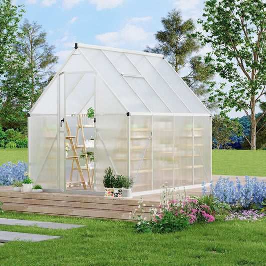 6x7 ft Heavy Duty Polycarbonate Walk-in Greenhouse with Reinforced Aluminum Frame, Adjustable Roof Vent, and UV Protection Panels for Outdoor Backyard Gardening and Year-Round Plant Care