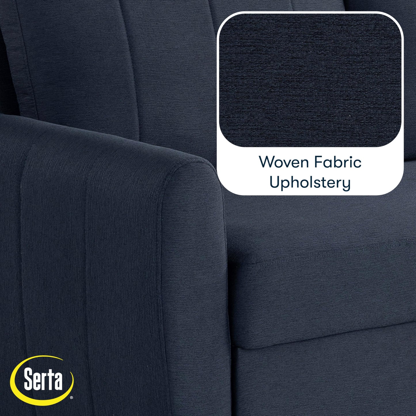 Serta® Galway 66.5" Full-Size Convertible Pop-up Sofa, Dream Coil® Comfort, Finger Guard® Pinch Point Protection, Woven Polyester Fabric, Navy Blue